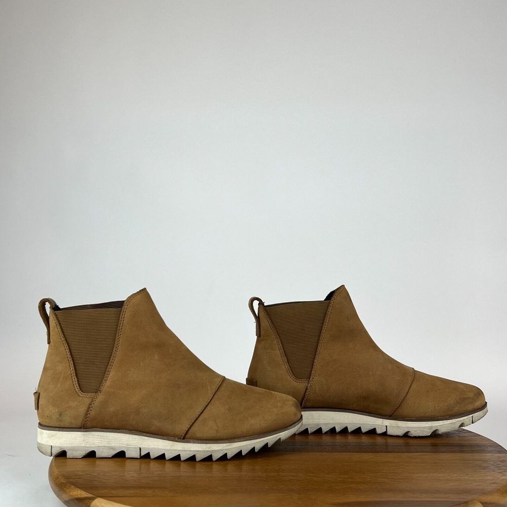 Womens Sorel Green Evie II Brown Nubuck Leather Chelsea Ankle Boots Size 8 M GUC